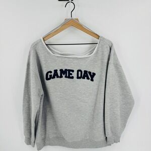 Goodie Two Sleeves Game Day Sweatshirt Gray Boat Neck Size L Preppy Sporty